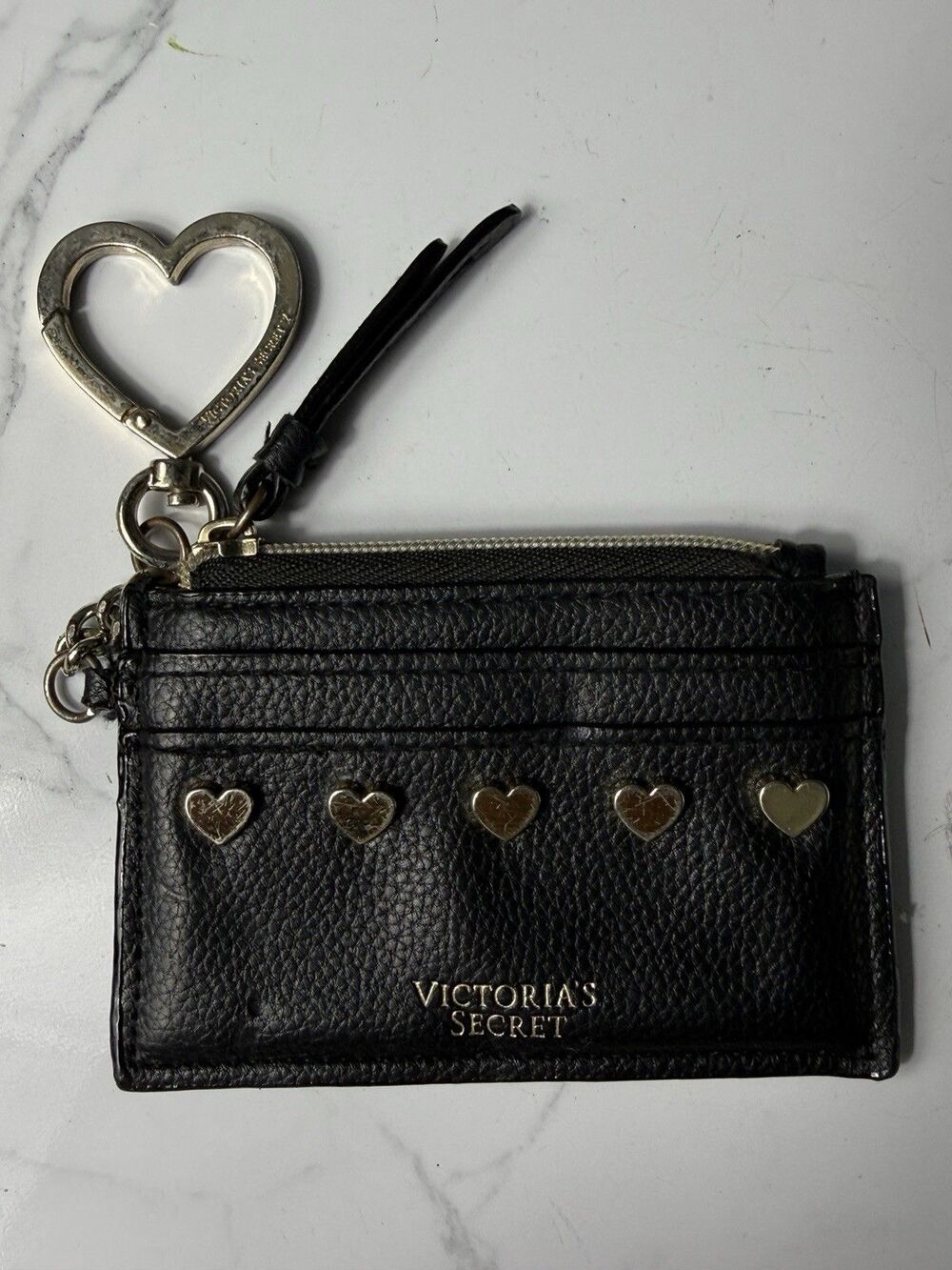 Victorias Secret Black Faux Leather Card Case Holder Minimalist Coin Purse Walle